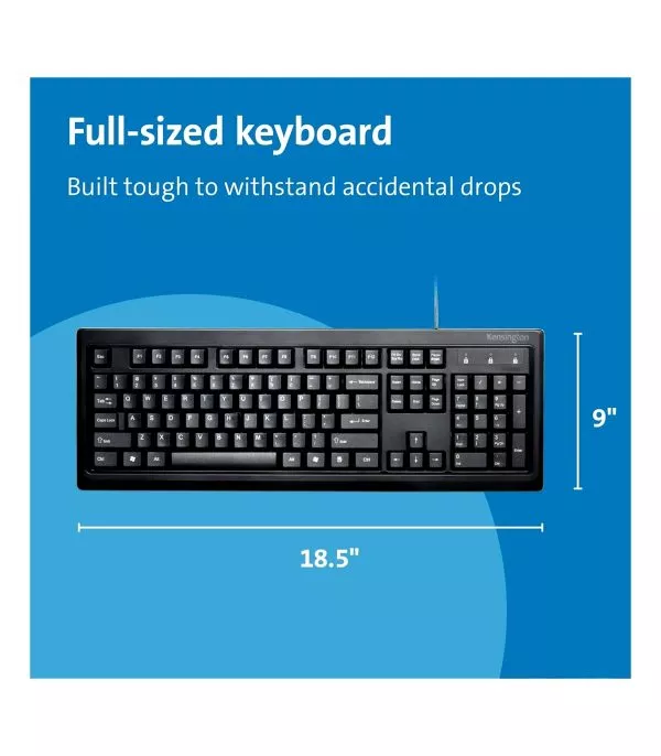 Clavier USB filaire Kensington ValuKeyboard AZERTY, 105 touches (1500109FR)