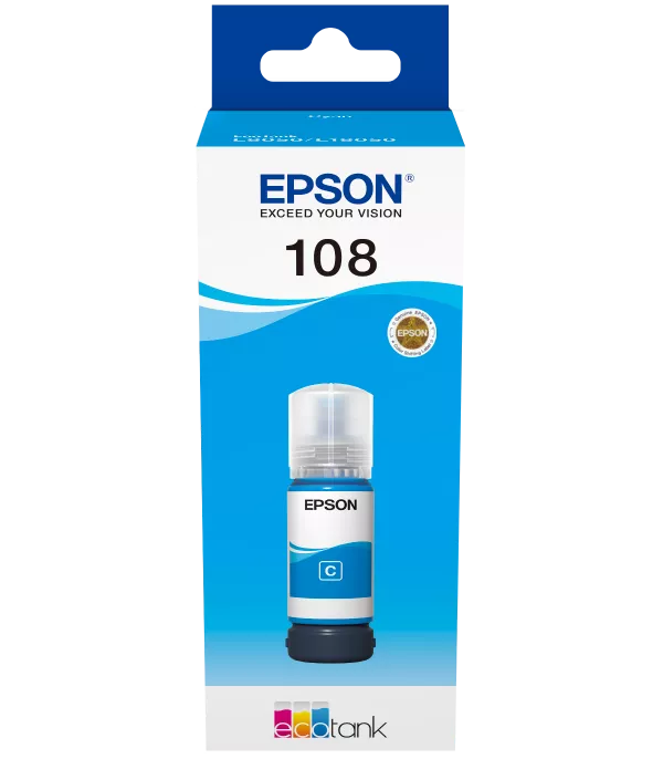 Epson 108 Cyan - Bouteille d'encre Epson EcoTank d'origine (C13T09C24A)