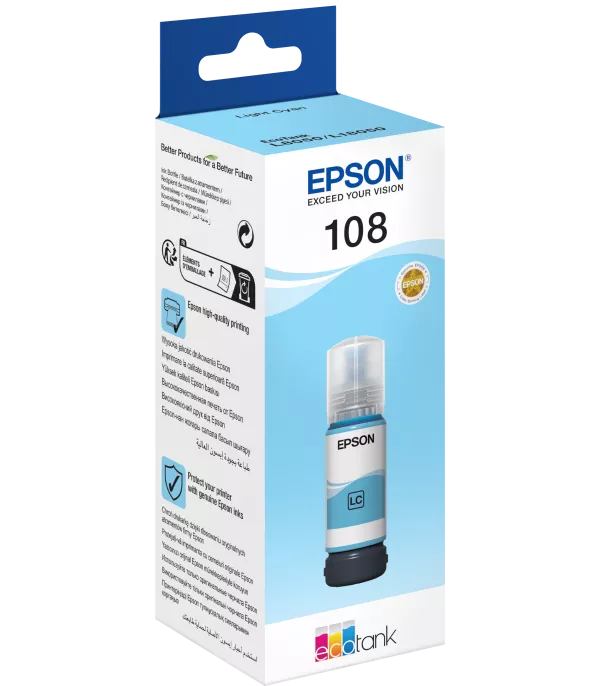 Epson 108 Cyan clair - Bouteille d'encre Epson EcoTank d'origine (C13T09C54A)