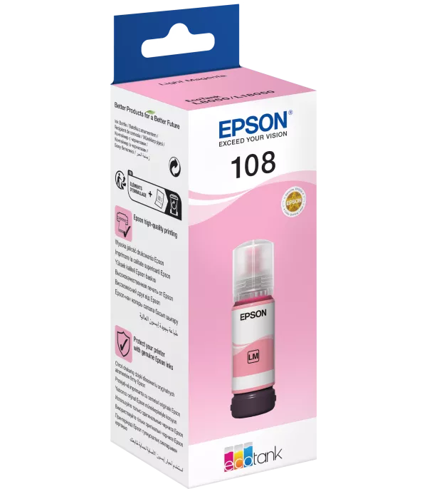 Epson 108 Magenta clair - Bouteille d'encre Epson EcoTank d'origine (C13T09C64A)