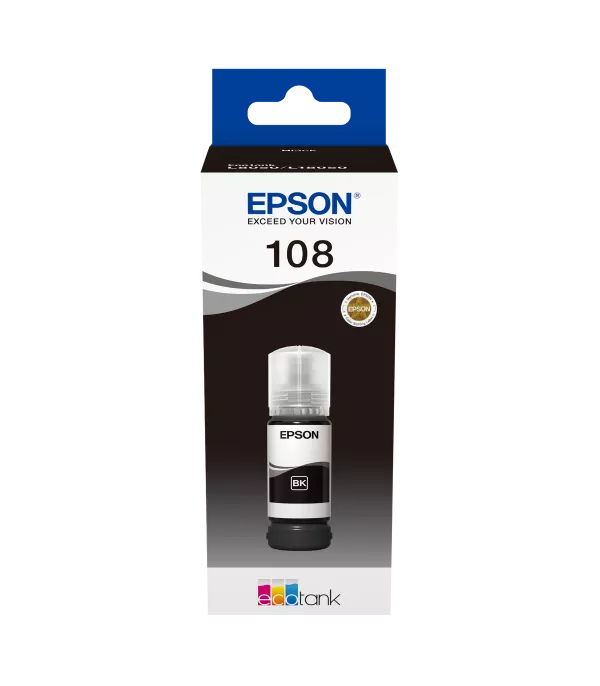 Epson 108 Noir - Bouteille d'encre Epson EcoTank d'origine (C13T09C14A)