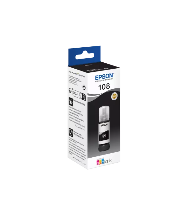 Epson 108 Noir - Bouteille d'encre Epson EcoTank d'origine (C13T09C14A)