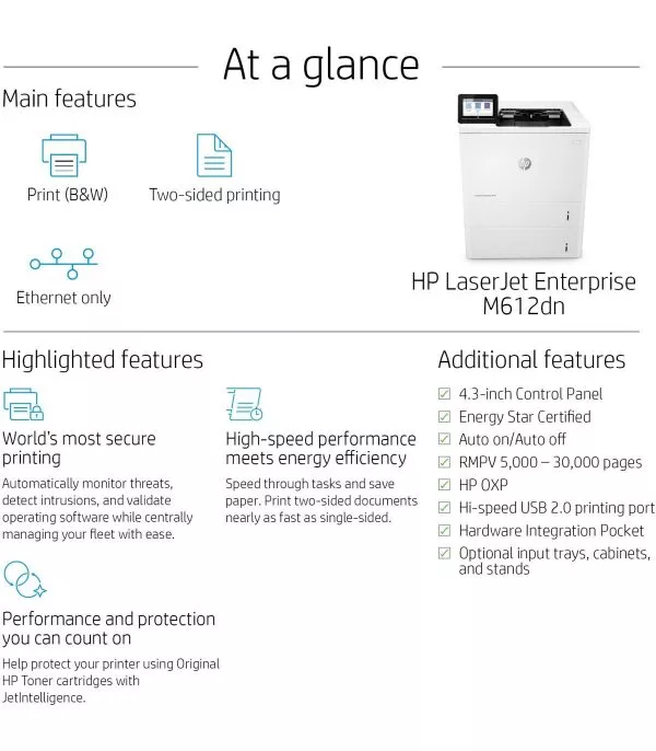 Imprimante HP LaserJet Enterprise M612dn Monochrome - 7PS86A