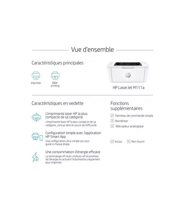 Imprimante Laser Monochrome HP LaserJet M111a - (7MD67A)