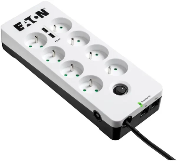 Multiprise parasurtenseur Eaton Boîtier de Protection PB8TUF 8 prises avec 2 portes de téléphone