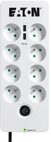 Multiprise parasurtenseur Eaton Boîtier de Protection PB8TUF 8 prises avec 2 portes de téléphone