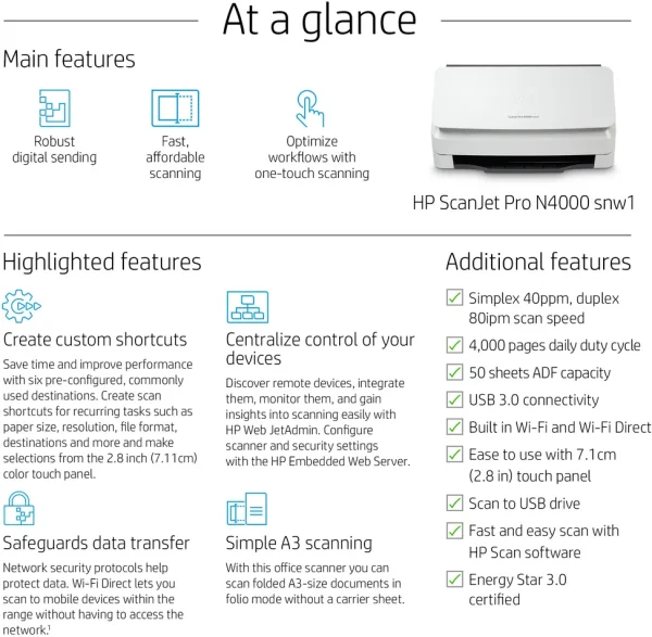 Scanner HP ScanJet Pro N4000 snw1 (6FW08A) Scanner HP ScanJet Pro N4000 snw1 (6FW08A)