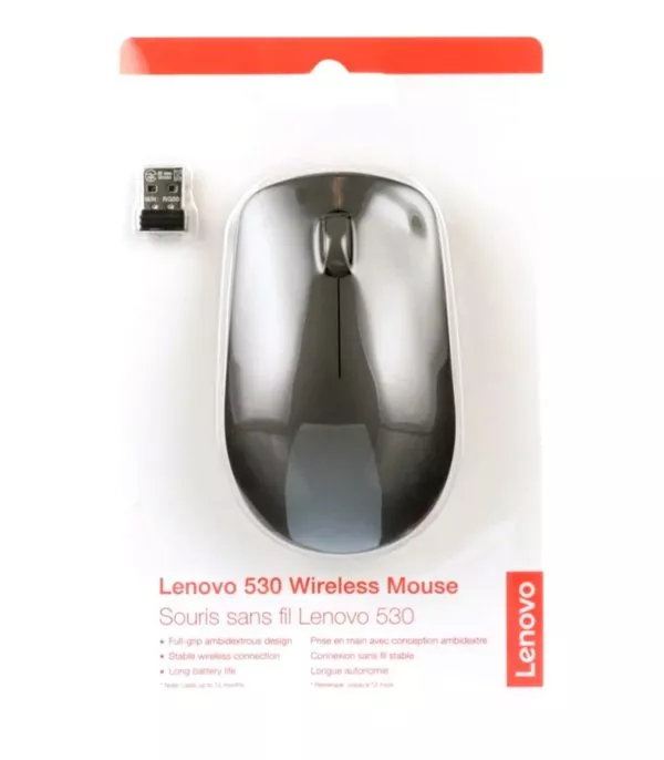 Souris sans fil Lenovo 530 – ambidextre 2.4 GHz, capteur 1200 DPI, graphite (GY50Z49089)
