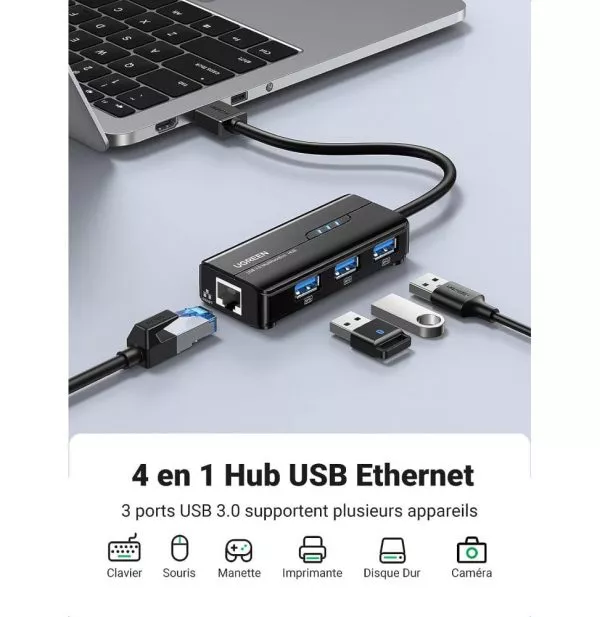 HUB USB 3.0 Ugreen 4 en 1 RJ45 Port (20265)