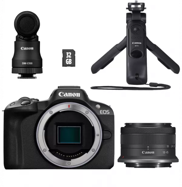 Appareil photo hybride Canon EOS R50 + objectif RF-S 18-45mm F4.5-6.3 IS STM - Kit pour vlogueur (5811C035AA)