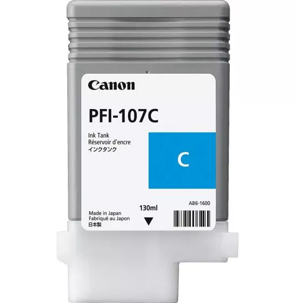 Canon PFI-107C Cyan 130 ml - Bouteille d'encre Canon d'origine (6706B001AA)