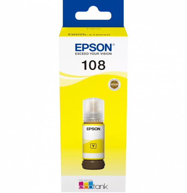 Epson 108 Jaune - Bouteille d'encre Epson EcoTank d'origine (C13T09C44A)