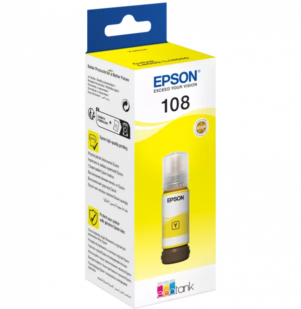 Epson 108 Jaune - Bouteille d'encre Epson EcoTank d'origine (C13T09C44A)