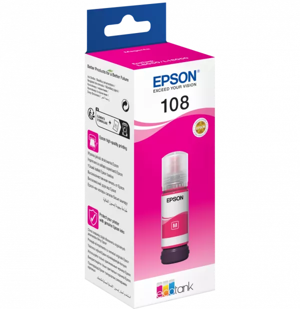 Epson 108 Magenta - Bouteille d'encre Epson EcoTank d'origine (C13T09C34A)