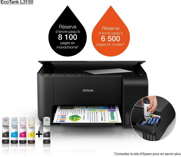 Epson EcoTank L3150 Imprimante à réservoirs rechargeables (C11CG86407) Epson EcoTank L3150 Imprimante à réservoirs rechargeables (C11CG86407)