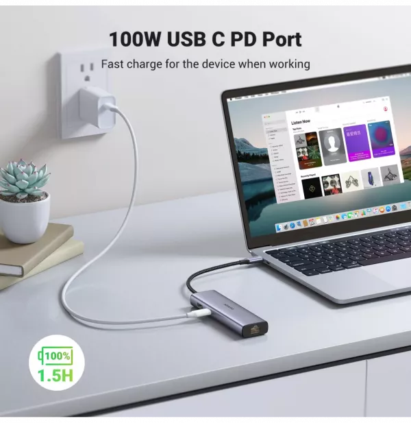 HUB Ugreen USB-C 7 en 1 Supporte PD (Power Delivery) 100W Recharge (90568)