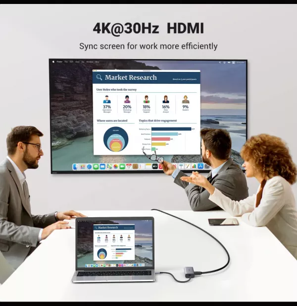 HUB Ugreen USB-C 7 en 1 Supporte PD (Power Delivery) 100W Recharge (90568)