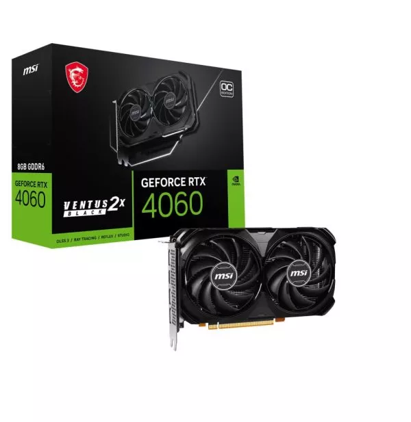 MSI GEFORCE RTX 4060 VENTUS 2X BLACK 8G OC carte graphique NVIDIA 8 Go GDDR6 (GEFORCE RTX 4060 VENTUS 2X BLACK 8G OC)
