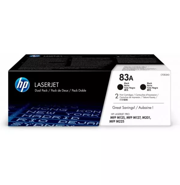 HP 83A Noir (CF283AF) - Pack de 2 toners HP LaserJet d'origine