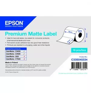 Rouleau étiquette Epson Premium Matte 76mm x 51mm, 650 étiquettes pour C3500/3400 (C33S045534)