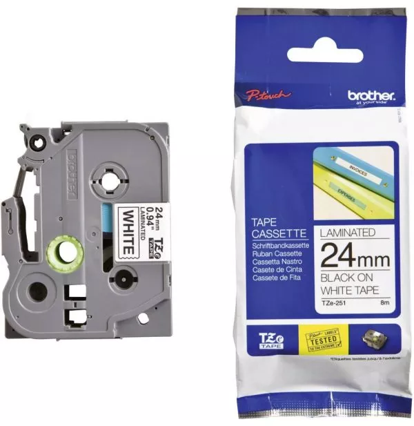Cassette à ruban Brother TZe-251 - Noir sur blanc, 24 mm de large / 8 m de long