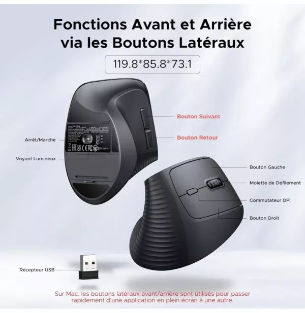 souris-sans-fil-ugreen-vertical-m571-ergonomique-24ghz-noir-55916-6 Souris sans fil Ugreen Vertical M571 Ergonomique 2.4GHz - Noir (55916)