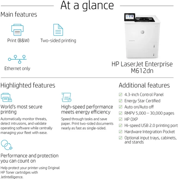 Imprimante Laser Monochrome HP LaserJet Enterprise M612dn (7PS86A)