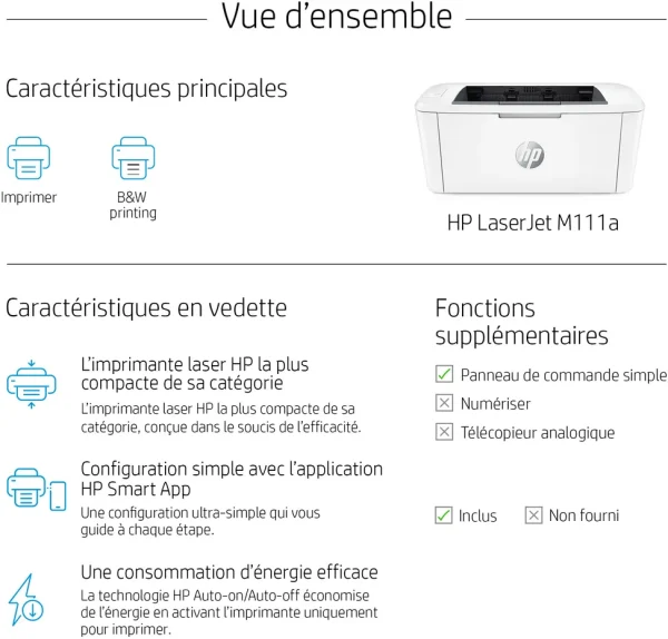Imprimante Laser Monochrome HP LaserJet M111a (7MD67A)