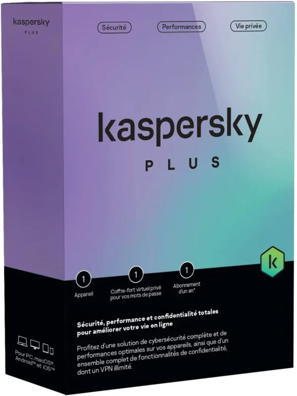 Kaspersky Plus (équivalent à Internet Security) - 1 Poste / 1 an (KL10428BAFS-FFPMAG)