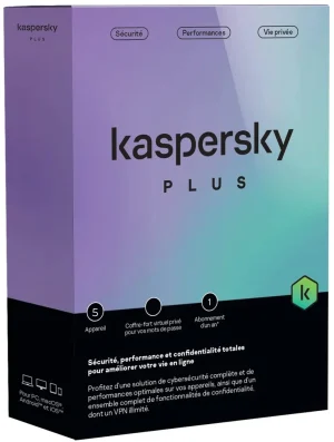 Kaspersky Plus (équivalent à Internet Security) - 5 Postes / 1 an (KL10428BEFS-FFPMAG) Kaspersky Plus (équivalent à Internet Security) - 5 Postes / 1 an (KL10428BEFS-FFPMAG)