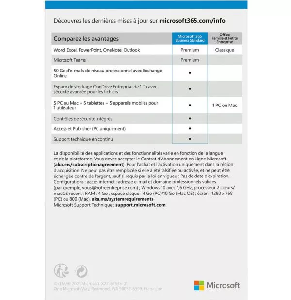 microsoft-365-business-standard-francais-1-an-klq-00667-2 Microsoft 365 Business Standard Français - abonnement 12 mois pour 1 personne (PC, Mac, iOS et Android)