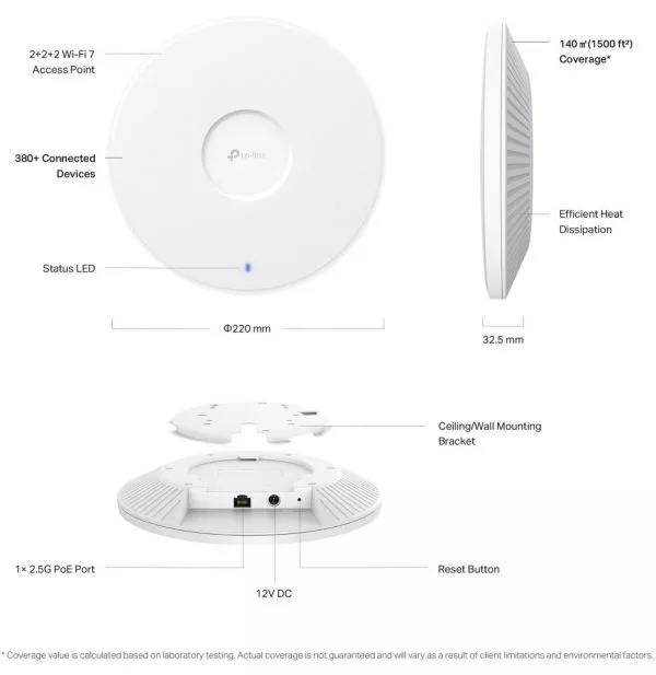 Point d'accès TP-Link Omada BE9300 WiFi 7 Tri-Bande plafonnier (EAP772)