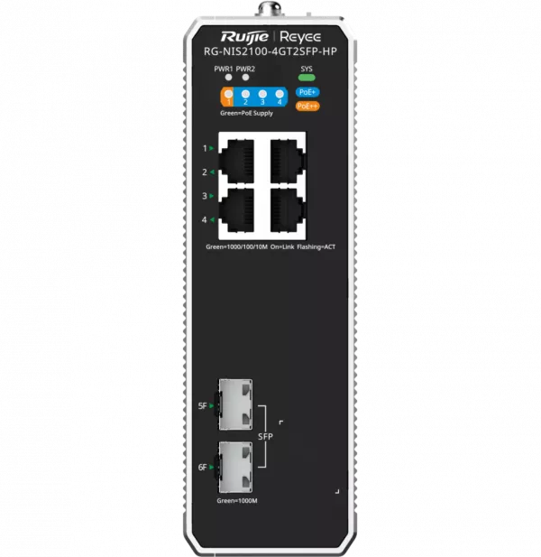 Switch Industriel administrable Reyee NIS2100-4GT2SFP-HP 4 Ports PoE+ / 2 SFP