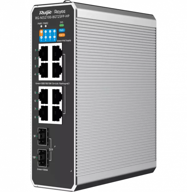 switch-industriel-l2-gere-dans-le-cloud-reyee-nis2100-8gt2sfp-hp-10-ports-1-port-poe-7-ports-poe-2-ports-uplink-sfp-1 Switch industriel L2 géré dans le Cloud Reyee NIS2100-8GT2SFP-HP 10 ports, 1 port PoE++, 7 ports PoE+, 2 ports Uplink SFP