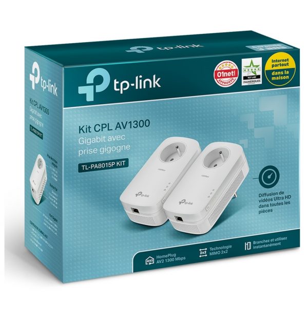 TP-Link PA8015P KIT de 2 CPL AV1300 Gigabit avec prise gigogne (prise FR) (TL-PA8015P KIT FR)