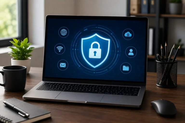 Antivirus protégeant un ordinateur contre les virus et menaces informatiques au Maroc.
