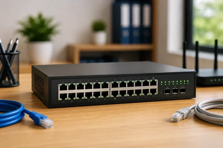 Matériel réseau et Wi‑Fi avec routeur, switch et point d’accès pour un réseau performant au Maroc.