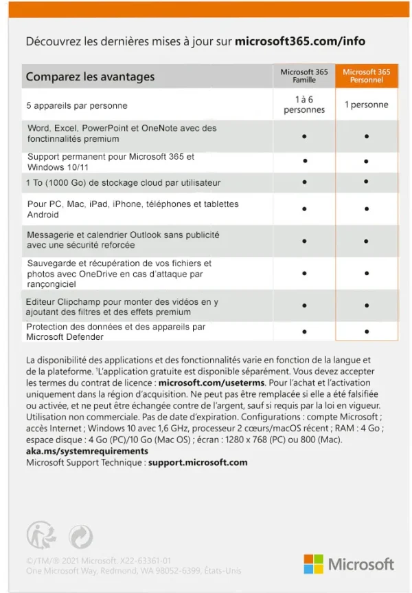 Microsoft 365 Personal Français - abonnement 12 mois pour 1 personne (PC, Mac, iOS et Android)