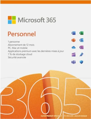 Microsoft 365 Personal Français - abonnement 12 mois pour 1 personne (PC, Mac, iOS et Android)