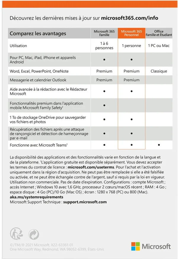 Microsoft 365 Personnel avec Copilot — abonnement 1 an, 1 personne