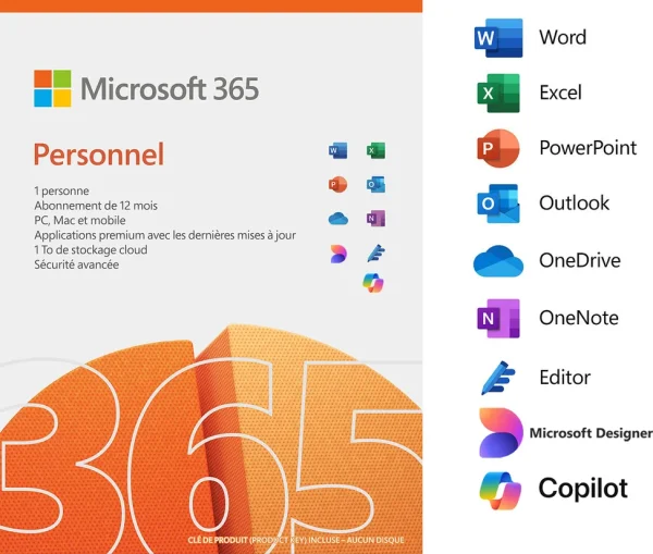 Microsoft 365 Personnel avec Copilot — abonnement 1 an, 1 personne