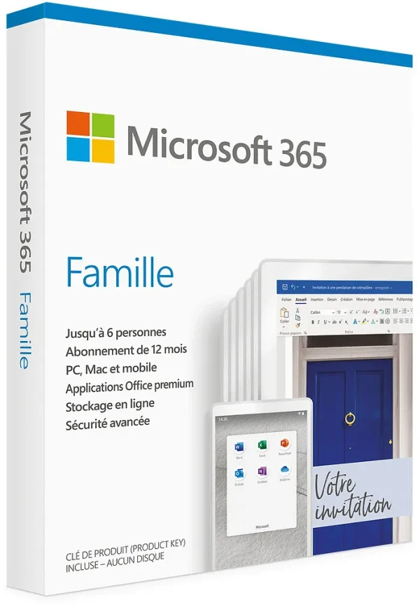 Microsoft Office 365 Famille Français - abonnement 12 mois pour 6 personnes (PC, Mac, iOS et Android)
