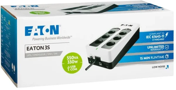 Onduleur Off-Line UPS Eaton 3S gén2 - 330 W / 550 VA - 6 prises FR + USB (3S550F) Onduleur Off-Line UPS Eaton 3S gén2 - 330 W / 550 VA - 6 prises FR + USB (3S550F)