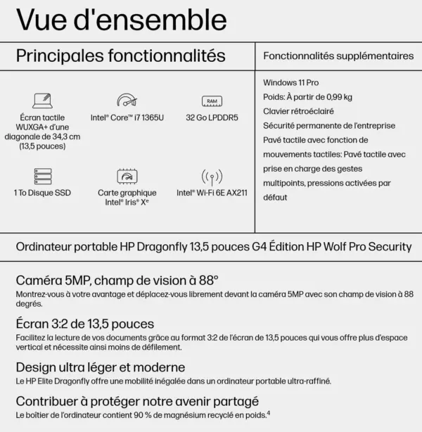 ORDINATEUR PORTABLE HP Elite Dragonfly G4 13th I7 (8A3N6EA) ORDINATEUR PORTABLE HP Elite Dragonfly G4 13th I7 (8A3N6EA)