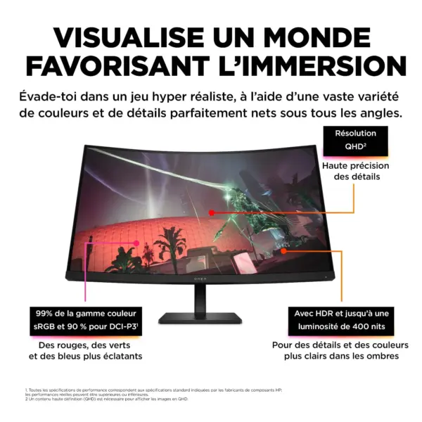 Ecran Moniteur HP OMEN 32C Gaming QHD 31.5″ (780K6AS)