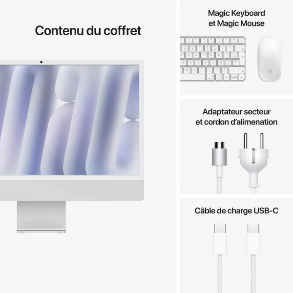 Apple iMac M4 (2024) 24″ 16 Go 256 Go Argent (MD3H4FN/A)