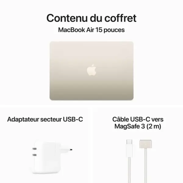 Apple MacBook Air M3 15 pouces (2024) Lumière stellaire 16 Go/256 Go (MC9F4FN/A)