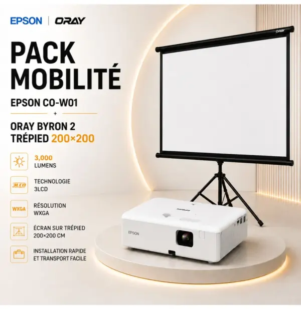 Pack Salle polyvalente : vidéoprojecteur Epson CO-W01 + écran sur trépied Oray 200 × 200 Pack Salle polyvalente : vidéoprojecteur Epson CO-W01 + écran sur trépied Oray 200 × 200